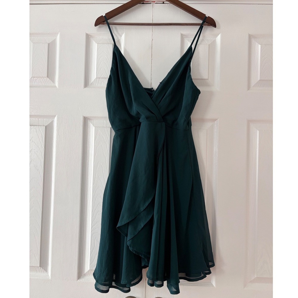 Windsor Dark Green Surplice Knot Front Ruffle Mini Dress XL Emerald Homecoming